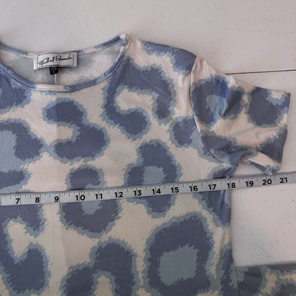 Michael Edwards Blue Animal Print Tie Front Stretch Jersey Dress Women's Large - Picture 9 of 11